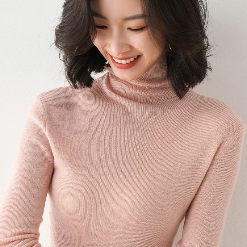 Femme Uni-Color Coupe Ajustée Knitted Bottoming Shirt