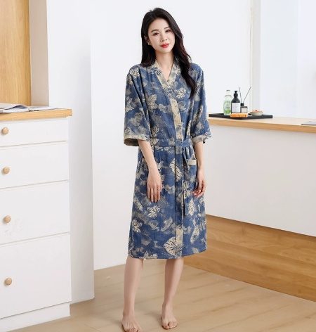 Cotton Double Layer Gauze Bathrobe Thin Summer Pajamas Loungewear Nightgown