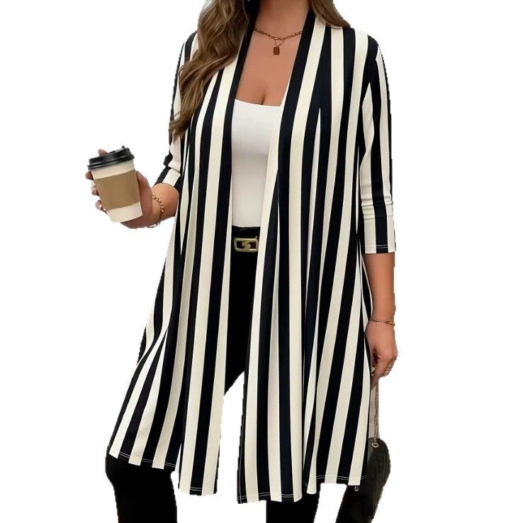 Versatile Cardigan Coupe Ample Long-Length Manteau With A Imprimé Design