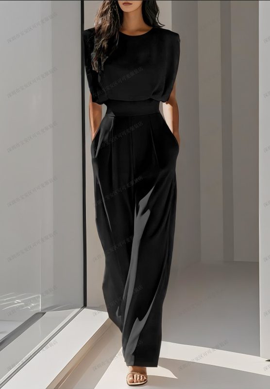 Cross Border European And American Capable Temperament Queen Style Summer Uni Color Waist Slimming Jumpsuit