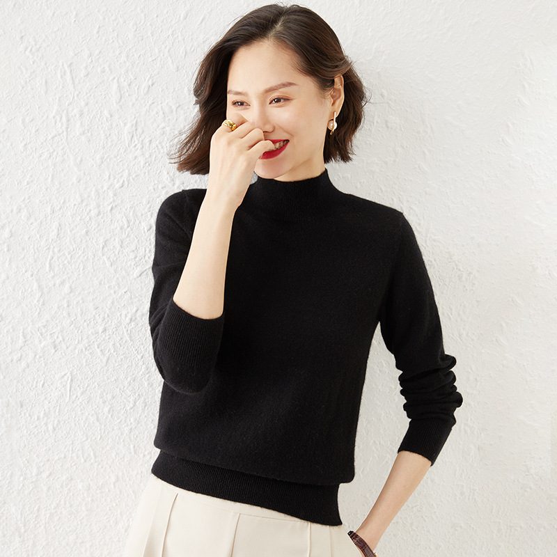 Manches Longues Patchwork Sweater Femme Core-Spun Yarn Knit Top Coupe Ample Bottoming Knit Top