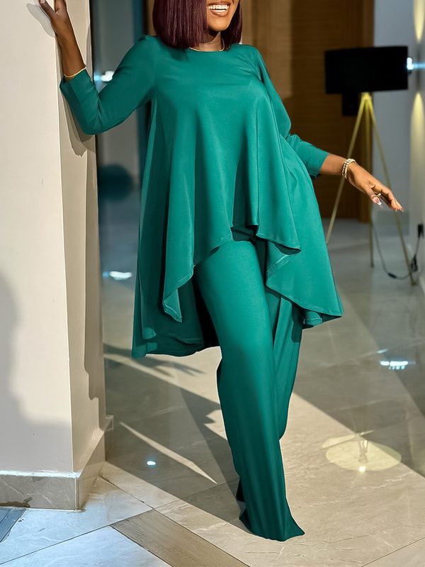 D3260 Amazon Foreign Trade Clothing European And American Temperament Plus Size Long-Sleeved Top Wide-Leg Pantalon Cross-Border Suit