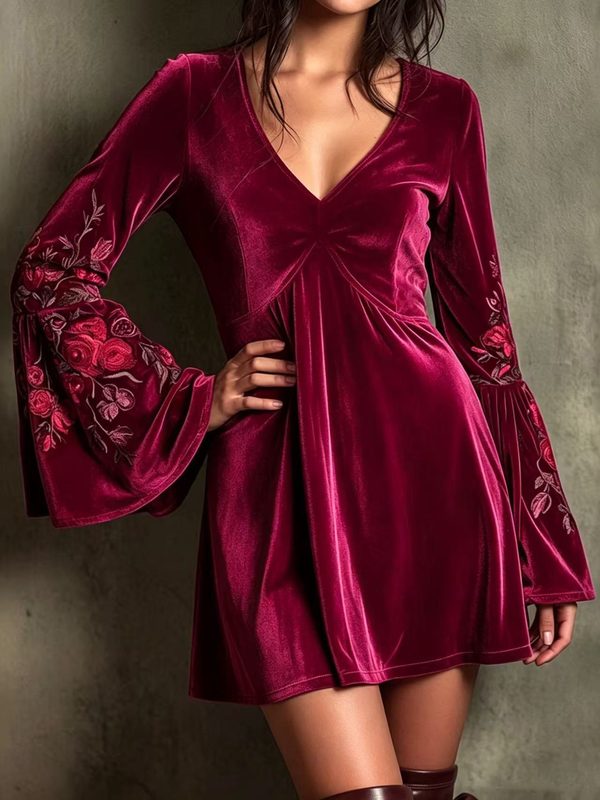 Robe Bohème Chic à Manches Évasées Automne-Hiver