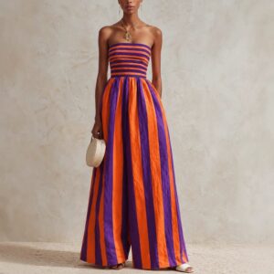 Summer Off-Shoulder Striped Jumpsuit