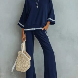 Three-Quarter-Sleeve Wide-Leg Pantalon Two-Piece Set