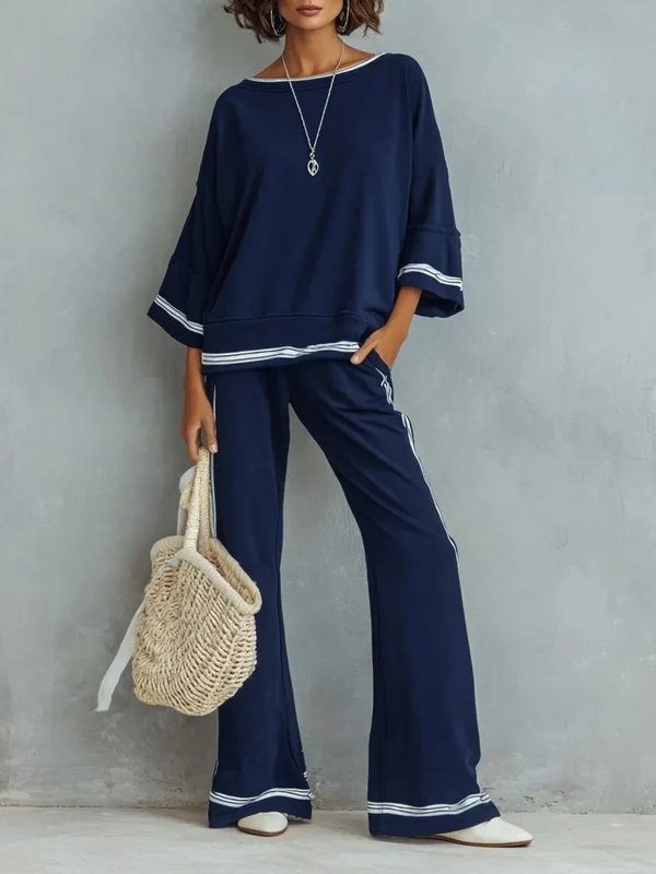 Three-Quarter-Sleeve Wide-Leg Pantalon Two-Piece Set