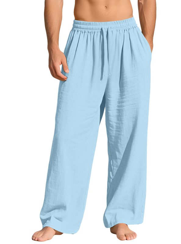 European And American Cross-Border Clothing Linen Ample Décontracté Sports Pantalon With Pockets And Drawstring Uni Color Business Pantalon