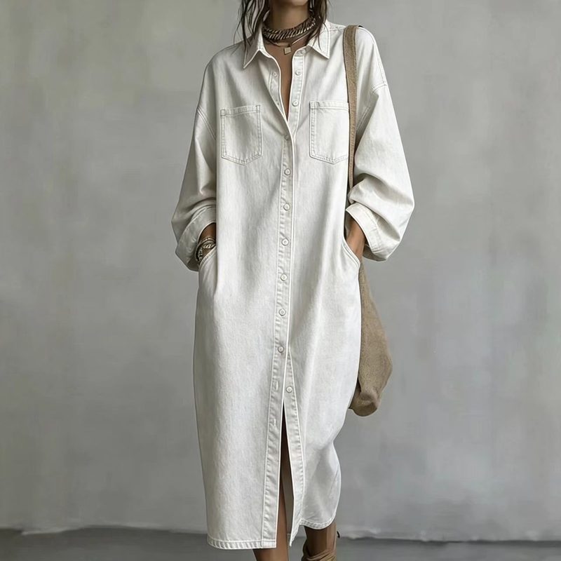 Robe-Chemise Ample en Jean à Boutonnage Simple et Esprit Décontracté