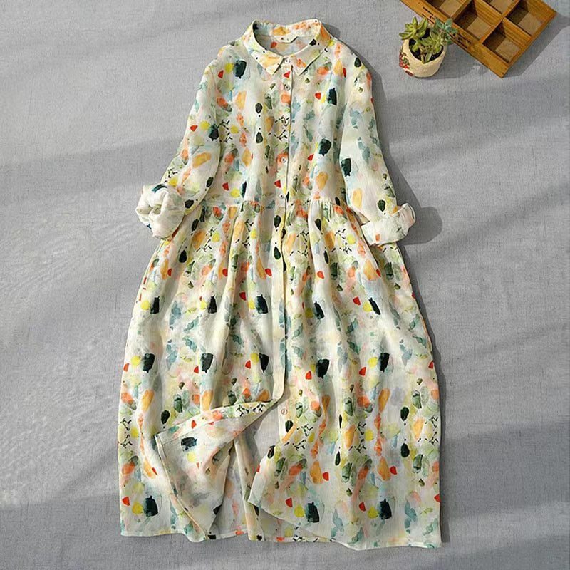 Spring Three-Quarter-Sleeve Vintage Floral Robe