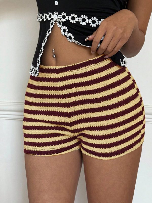 European And American Pantalon Cross-Border Spring And Summer Striped Low-Waist High-Elastic Shorts