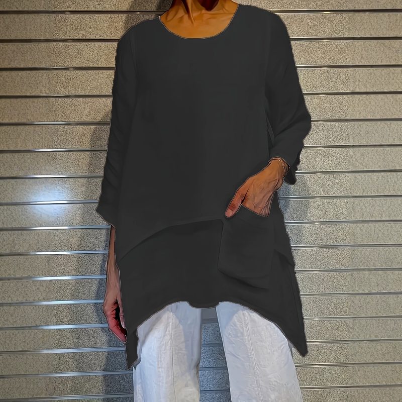 Femme Plus-Size Ample-Fitting Crew-Neck Manches Longues Top
