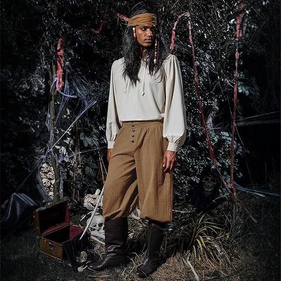 Renaissance-Style Pirate Pantalon Homme Cotton-Linen Ample-Fitting Long Jogger