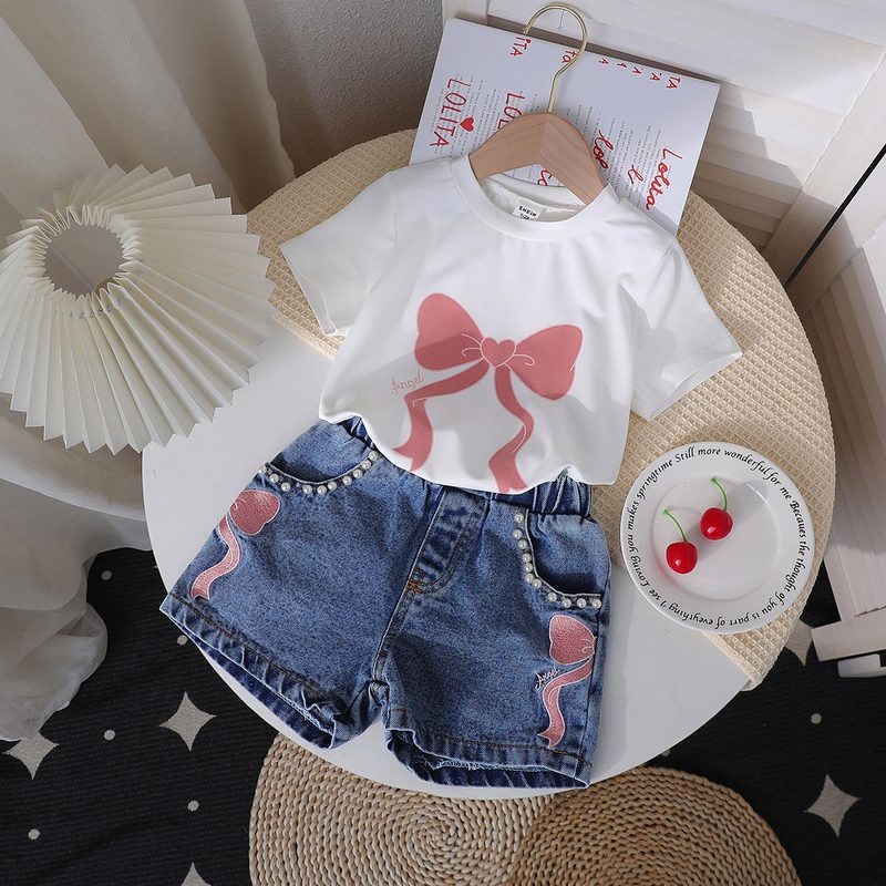 Ensemble Fille : Haut Imprimé Col Rond et Jean en Denim