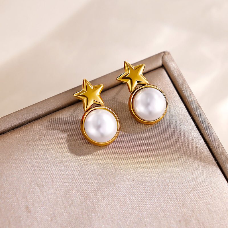 Cross-Border Vintage Pearl Earrings With Stainless Steel 18K Gold Plating, Diamond-Encrusted Mother-Of-Pearl Heart Bowknot Earrings Supply Source