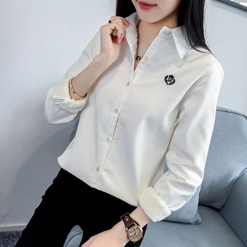 Embroidered Warm Manches Longues Shirt Femme Base-Layer Blouse Outerwear