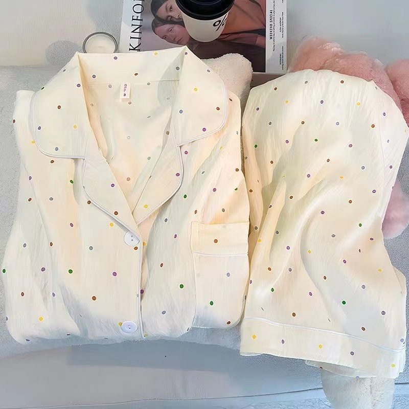 Striped Long-Sleeved Pajamas Long-Pantalon Set For Home Use