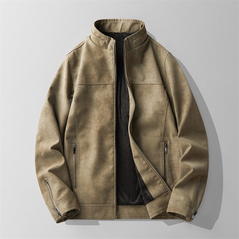 Blouson de Motard Élégant en Similicuir, Col Montant – Coupe Slim