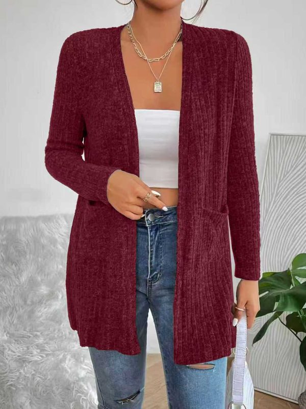 Uni-Color Décontracté Knitted Long Cardigan