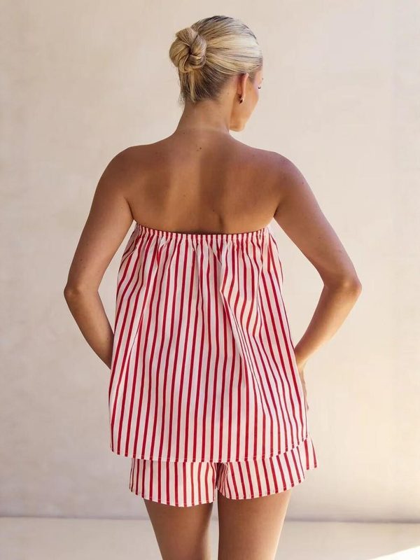 Femme Striped Tube-Top Top And Shorts Set